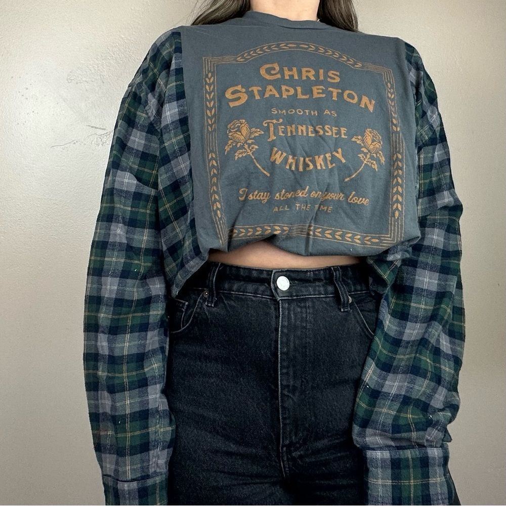 Chris Stapleton Reworked Long Sleeve Music Band Tee Western Flannel Shirt Top - Picture 2 of 4
